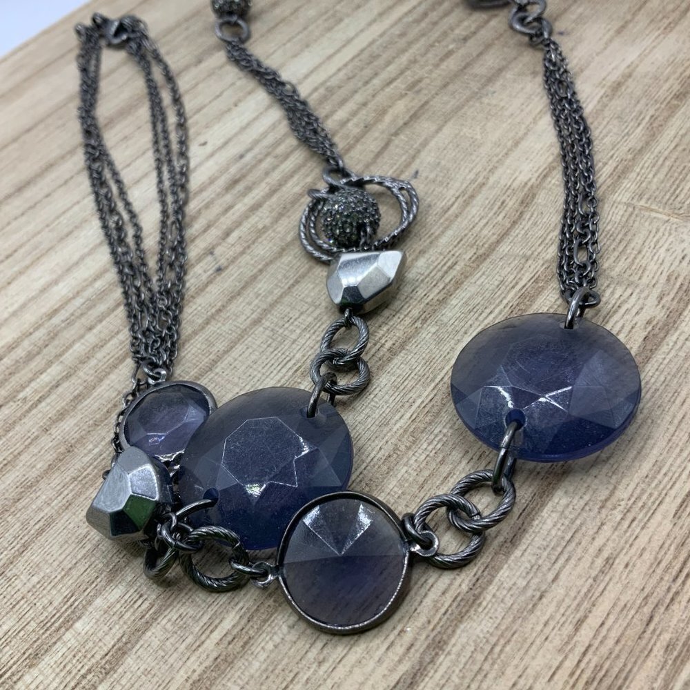 Lia Sophia "Tinsel" Blue Faceted Rhinestone Silver Tone Necklace - Picture 6 of 6